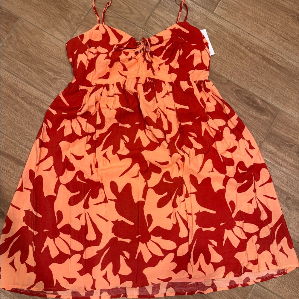 Nine West Orange Pink Spaghetti Strap Mini Dress